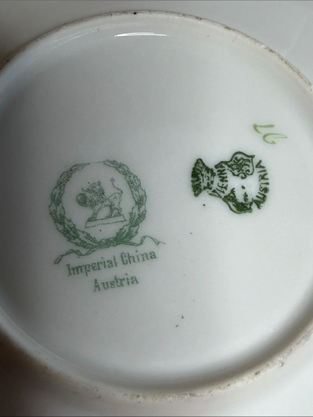 Antique Imperial China Austria Green Gold Ramekin & Underplate Set c.1900